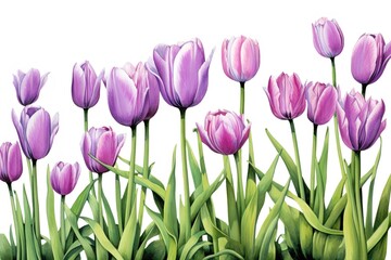 Sticker - purple tulips isolated on white background. Generated by AI.