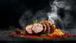 Grilled pork fillet, smoked and spiced, served with fresh vegetables generated by AI
