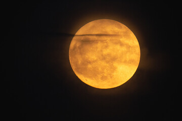 Wall Mural - super strawberry moon, reddish full moon on a summer night. full moon with clouds ahead