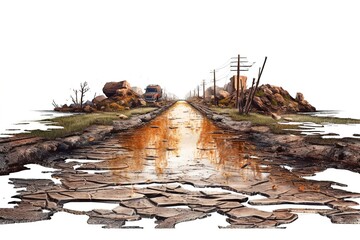 Poster - bad broken road isolated on white background. Generated by AI.