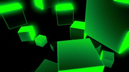 Poster - Abstract 3d cubes creating effect of a spiral on a black background. Design. Green 3D geometric shapes.