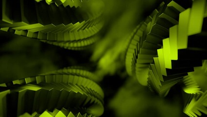 Poster - Abstract 3d cubes creating effect of a spiral on a black background. Design. Green 3D geometric shapes.