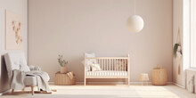Modern Nursery Room Interior, Neutral Unisex Colors, Scandinavian Style, 3D Illustration. Generative AI