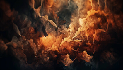 Wall Mural - Glowing bonfire igniting abstract fractal pattern on black background generated by AI