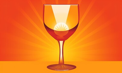 Wall Mural -  a glass of wine with a bright sun in the backgroung of it and a shadow of the wine glass on the table.  generative ai