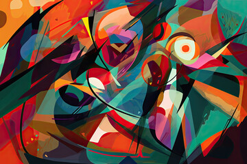 Wall Mural - Abstract art in irregular shapes with vibrant colors and bold lines, generative ai