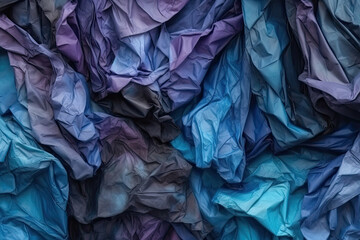 Poster - Abstract crumpled paper texture with shades of blue and purple, generative ai