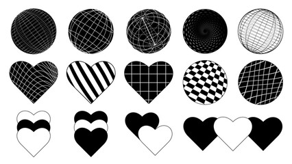 Poster - Set of abstract aesthetic y2k geometric elements and 3D wireframe shapes. Black and white retro line design elements. Vector illustration for social networks or posters. EPS 10