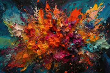 Wall Mural - Abstract paint smears in vibrant colors resembling a colorful explosion on a canvas, generative ai