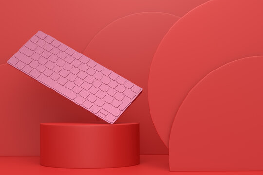Abstract scene or podium with computer keyboard on monochrome