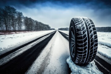 Wall Mural - On an asphalt road, a mix of new winter and summer tires. Generative AI