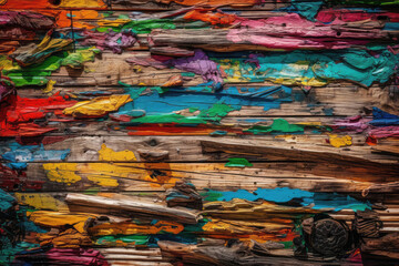 Wall Mural - Artistic interpretation of splintered wood in bright and vivid colors for a bold background, generative ai