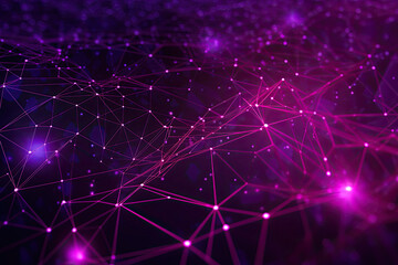 Binary code mesh network with geometric shapes in purple and pink, generative ai