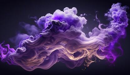 Generative AI, Flowing lavender violet liquid and smoke with splashes. Bright fluid banner, 3D effect, modern macro realistic abstract background illustration, ink in water effect..