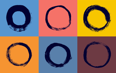 Wall Mural - set of round frames. black frames with realistic brush strokes. high resolution scan isolated on col