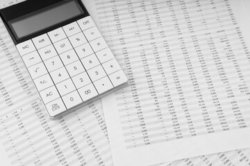 Poster - Calculator on financial statement. Financial concept.