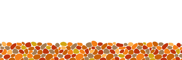 Fototapete - Pebble border frame repeat texture. Cobble stones vector seamless pattern. Cartoon pavement template wallpaper. cobbled street endless background for game, landscape outdoor and indoor interiors.
