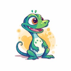 Wall Mural - A cartoon lizard sitting on the ground. Generative AI image.