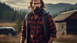 A rugged outdoorsman with a full beard and a flannel shirt, emanating a sense of adventure and masculinity Generative AI