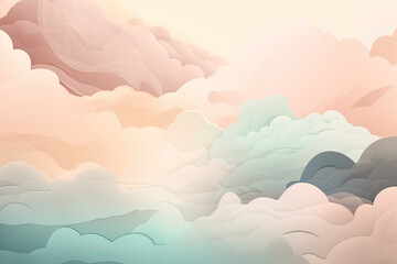 Minimalistic background with transparent overlays of abstract clouds in soft pastel colors, generative ai