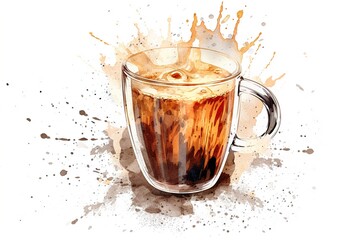 Sticker - cup of coffee with splash isolated on white background. Generated by AI.