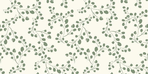Wall Mural - Floral seamless pattern with grass and leaves. Vector design for paper, cover, fabric, interior decor and other