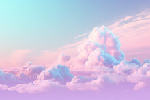 Pastel Holographic Gradient Clouds Against A Soft Pink Sky, Generative Ai