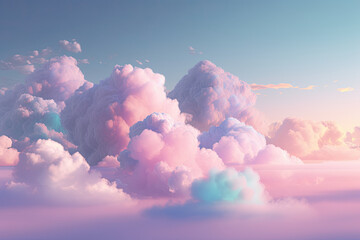 pastel holographic gradient clouds against a soft pink sky, generative ai