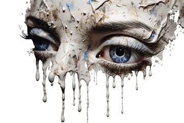 Poster - dripping face of a man isolated on white background. Generated by AI.