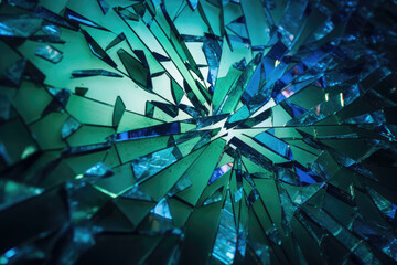 Wall Mural - Shattered Glass in a Gradient of Blue and Green Hues, generative ai