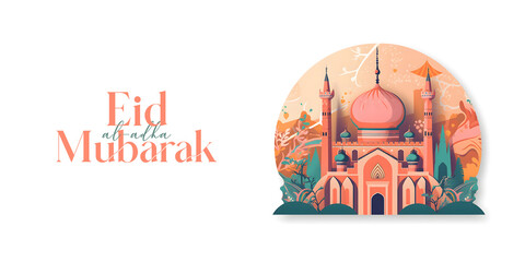 Islamic greetings Eid al adha mubarak social media post 3d realistic style, generative ai