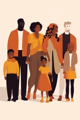 Poster - An illustration of a large family standing together. Generative AI image.