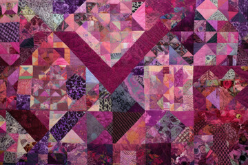 Wall Mural - Vibrant patchwork quilt in shades of pink and purple with intricate geometric patterns, generative ai