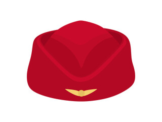 Red headgear stewardess civil aircraft in flat illustration. Classic Stewardess hat forage-cap of air hostess uniform isolated on white background. Vector illustration