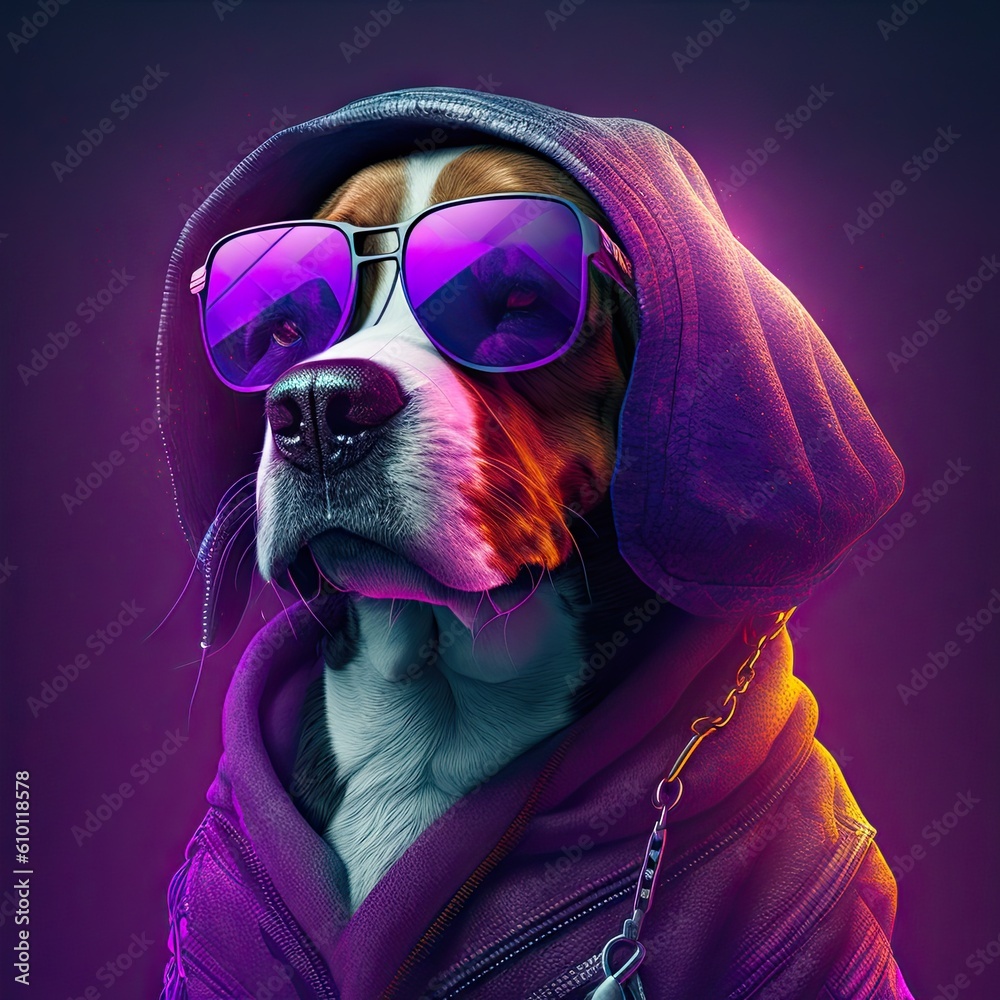 Animated Rapper Dog Abstract art of beagle designed custom with hip hop or rapper styles ...