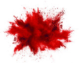 Fototapeta Sypialnia - bright red holi paint color powder festival explosion burst isolated white background. industrial print concept background