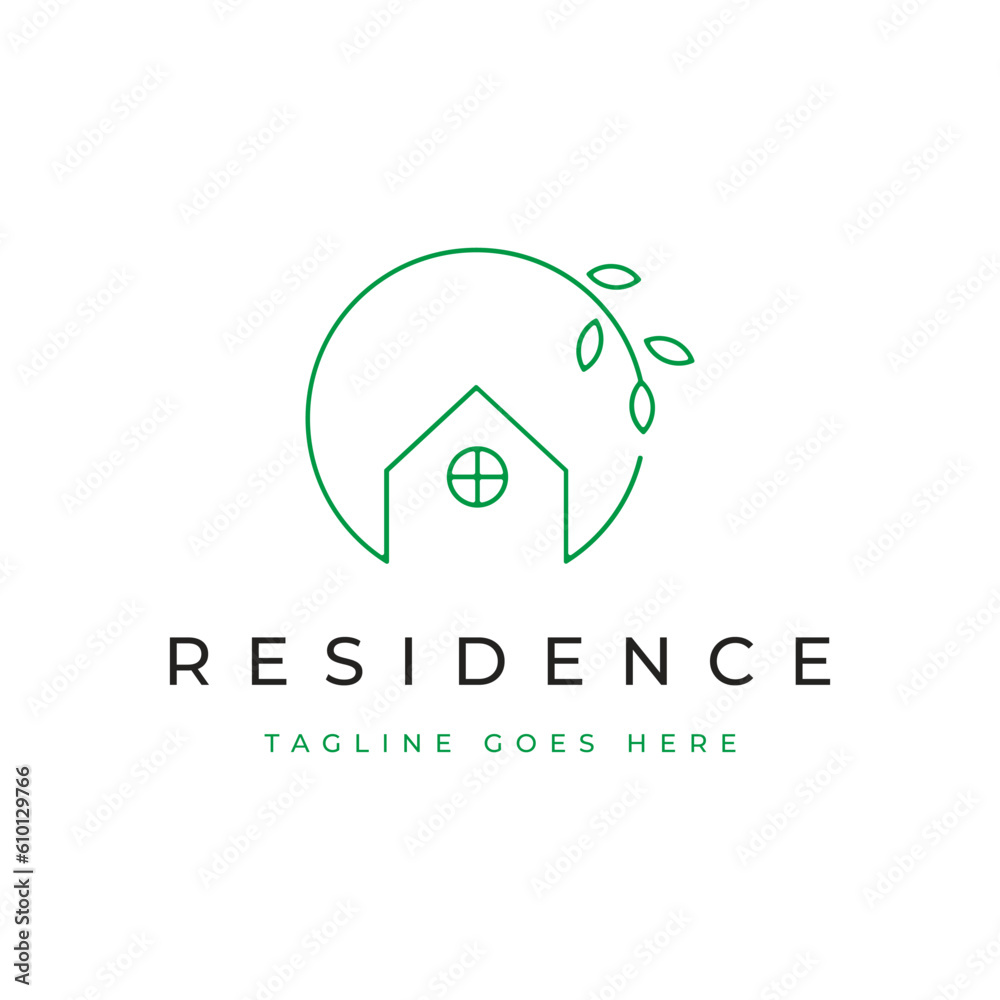 Nature Tree House Logo Design With Line Art Style Stock Vector | Adobe ...