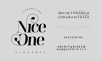 Wall Mural - Elegant luxury abstract wedding fashion logo font alphabet. Minimal classic  urban fonts for logo, brand etc. Typography typeface uppercase lowercase and number. vector illustration