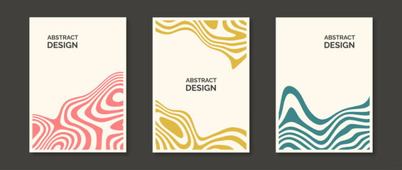 Wall Mural - Abstract wavy lines posters set. Liquid undulate shapes banner pack. Colored universal curve stripes template. Retro design concept for card cover, invitation, brochure, flyer. Vector