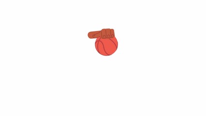 Poster - Hand dribbling basketball animation. Animated isolated 2D streetball game. Hand touching ball. Cartoon flat hand 4K video footage, white background, alpha channel transparency for web design
