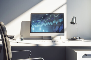 Aufkleber - Abstract creative financial diagram on modern computer monitor, banking and accounting concept. 3D Rendering