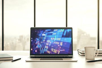 Aufkleber - Abstract creative financial diagram on modern computer monitor, banking and accounting concept. 3D Rendering