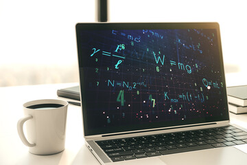 Aufkleber - Creative scientific formula hologram on modern laptop monitor, research concept. 3D Rendering