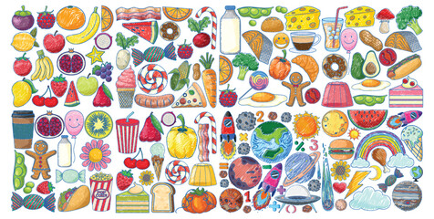 Sticker - Various objects in Pencil Colour Sketch Simple Style