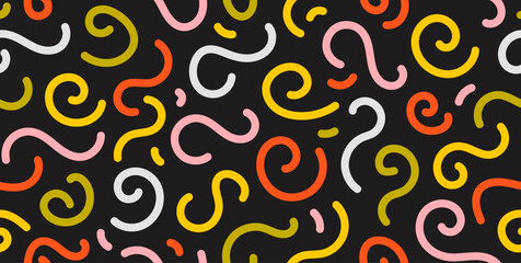 Poster - Colorful doodle seamless pattern. Abstract childish squiggle repeating background. Simple scribbles and shapes wallpaper. Textile or fabric print design swatch. Vector backdrop.