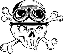 Sticker - Monochrome Skull cartoon. funny skeleton head. Vector illustration