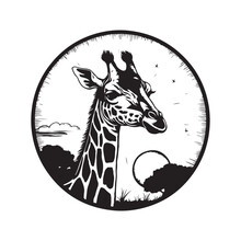 Giraffe, Vintage Logo Line Art Concept Black And White Color, Hand Drawn Illustration