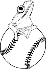 Sticker - vector illustration of Monochrome frog sitting on Baseball ball on a white background