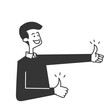 © Gwens graphic studio - hand drawn doodle smiling person with thumb up gesture illustration