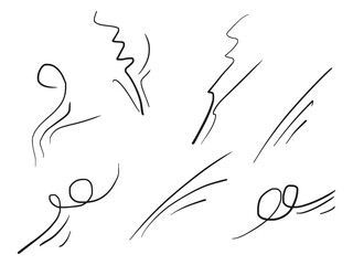 Poster - Doodle wind blow, gust design isolated on white background. vector hand drawn illustration
